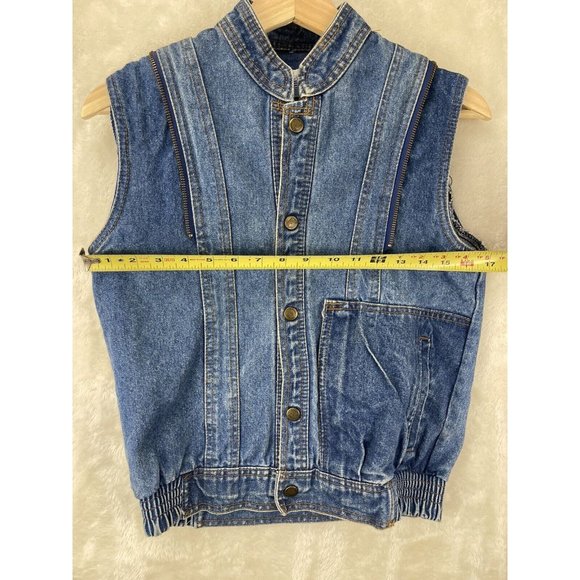 RARE Vintage 80s Young Lion Youth Denim Jean Jacket Vest Removable Arms Sz 12 - Picture 3 of 13